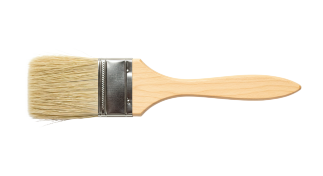 Wooden handled paint brush isolated on white.