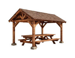 Picnic table pavilion public park wooden structure natural aerial view relaxation isolated on transparent background, png