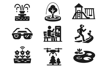 Holographic smart tree reality icons jogging vector playground icon virtual interactive park