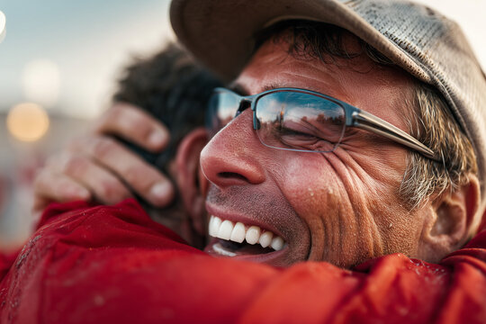 Victory moment: coach and athlete celebrating success together