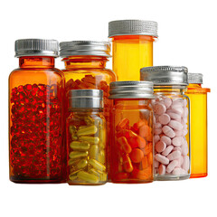 Collection Of Various Medicine Bottles And Jars Isolated On White Background