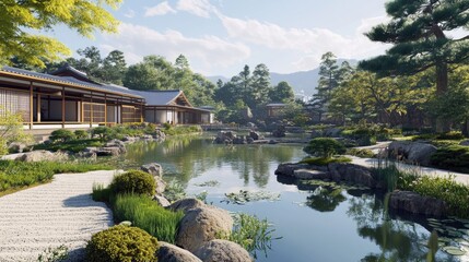 Obraz premium Serene Japanese Garden: Tranquility and Beauty