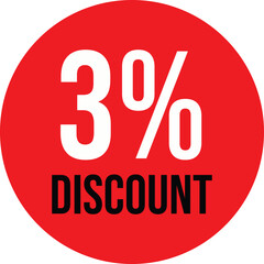 3 Percent Discount Red Label – Special Offer Sale Sticker, Promotional Price Tag, Marketing Campaign Badge, Retail Shopping Discount Icon for E-commerce and Advertising