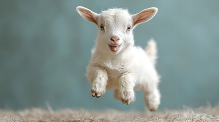 Obraz premium Playful Baby Goat Leaping Mid-Air on Transparent Background