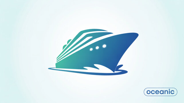 Oceanic logo design with a gradient of blue and green, featuring a stylized cruise ship on a light blue background