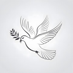Obraz premium Elegant dove carrying olive branch symbolizes hope and peace in serene minimalist design