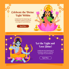 Modern Flat Hindu Religious Celebration Horizontal Banner Set