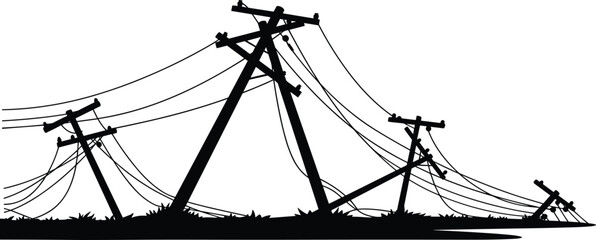 Fallen electric poles, damaged power lines, utility collapse, electrical infrastructure failure, power outage scene, rural blackout, storm destruction, downed wires, broken electricity grid, © Shammi's World