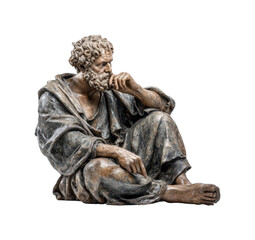 Philosophical contemplation of an ancient sage museum sculpture isolated on transparent background, png