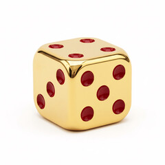 A golden dice with rounded corners, isolated on a white