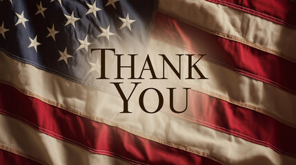 Banner with veterans day thank you text. Thank you text overlay on American flag background  
