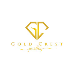 Gold crest jewellery logo in gold isolated on white background with diamond shape