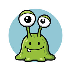 Fototapeta premium Vector art of a goofy green alien creature with large googly eyes