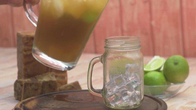 fresh homemade cooler of cane sugar and lime, evoking tropical summer vibes and relaxation