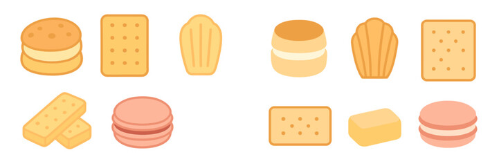 Delicious assortment of sweet and savory baked goods including various cookies, biscuits, macarons, and madeleines