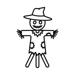 Vector art of a black and white outline of a scarecrow with a hat