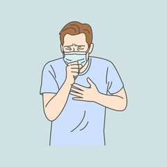 Illustration of a man coughing and wearing a medical mask, emphasizing infection control and health