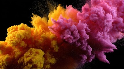 Vibrant Yellow and Pink Powder Explosions Against Black Background