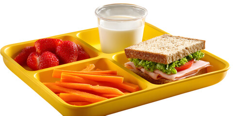 Healthy school lunch tray with sandwich and fresh vegetables