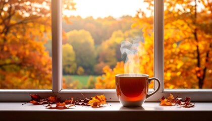 Autumnal warm drink by window