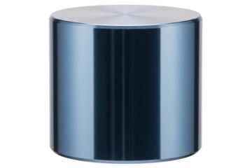 Shiny blue anodized aluminum cylinder with a brushed metal top isolated on a transparent background