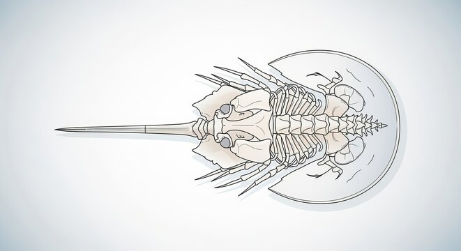Horseshoe Crab Anatomy: A detailed illustration showcases the intricate skeletal structure of a horseshoe crab, revealing the remarkable anatomy of this ancient marine creature.