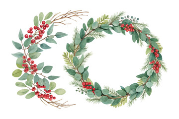 Watercolor Christmas wreaths eucalyptus  © Tanvir Rana