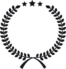 Premium quality badge laurel wreath with stars, vector award medal black silhouette, achievement mark guarantee label