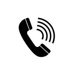 Black phone receiver icon with sound waves.