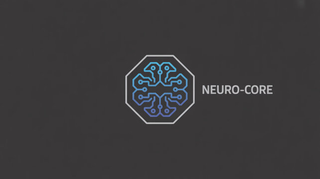 Neurocore logo design with brain shape inside octagon, representing artificial intelligence and neural networks for technology companies