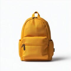 Mustard yellow backpack, simple design, featuring a single large compartment and a smaller zipped pocket