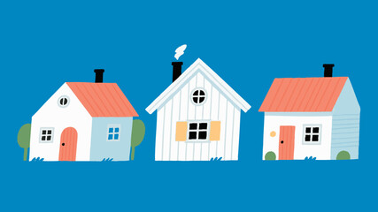 Cute and minimalist illustrations of Scandinavian-inspired houses.