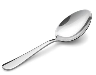 Polished metal spoon on white background