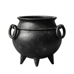 Isolated vintage iron cauldron with textured surface hinting at ancient folklore tales