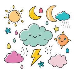 Cute Weather Icons and Elements Collection moon cloud
