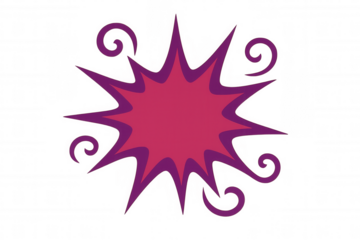 Vibrant, starburst design explodes with energy, featuring shades of purple and pink against a transparent background