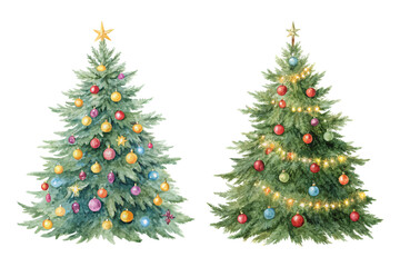 Fototapeta premium Watercolor Christmas tree with ornaments vector illustration 