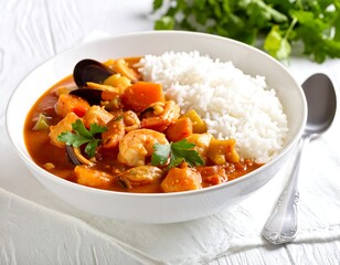 Hearty seafood stew with rice