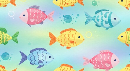 Obraz premium Cute colorful fish pattern