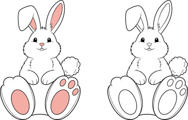 Cute cartoon bunny rabbit sitting with big paws