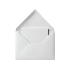 White Envelope Containing Blank Card Positioned Vertically Isolated On White Background