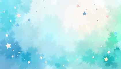 Dreamy watercolor style backdrop with pastel stars and teal accents for spring, with space for text