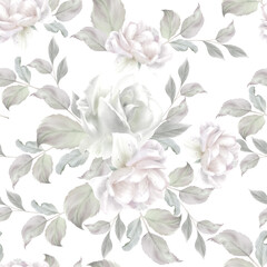 Seamless pattern with flowers. Rose. Watercolorr. Hand drawn.