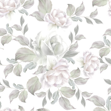 Seamless pattern with flowers. Rose. Watercolorr. Hand drawn.