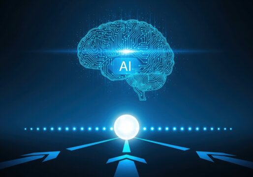 Photo of abstract digital brain symbolizing artificial intelligence and futuristic technology with glowing circuits and data pathways