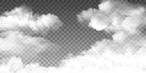 Realistic clouds, fog, cloudy overlay effect on a transparent