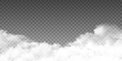 White realistic fog, smoke overlay effect on transparent