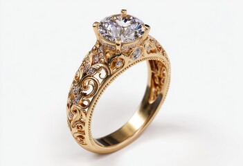 Elegant gold ring with intricate filigree and center diamond (1)
