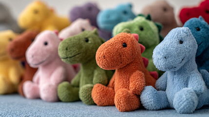 a seamless of background tile plush dinosaur toys in Colorful cozy close-up from a environment perspective 72732484 1
