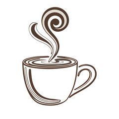Minimal Line Art of Steaming Coffee Cup on Saucer